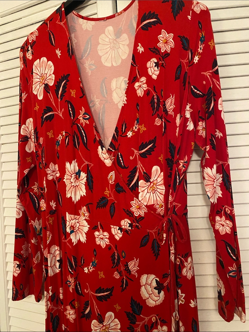 Old Navy Red Floral Wrap-Style Long Sleeve Dress - Picture 2 of 2